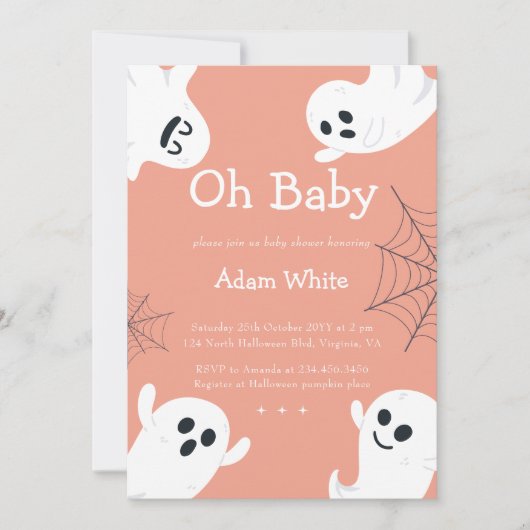 Oh Baby Spooky Ghost Halloween Herfst Baby shower Kaart (Voorkant)