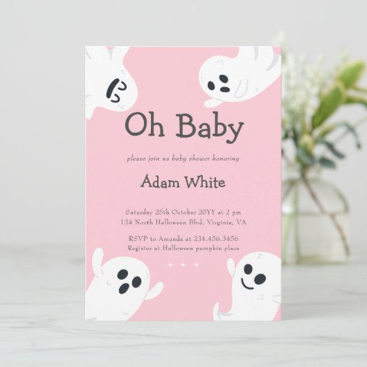 Oh Baby Spooky Ghost Halloween Herfst Baby shower Kaart (Staand voorkant)
