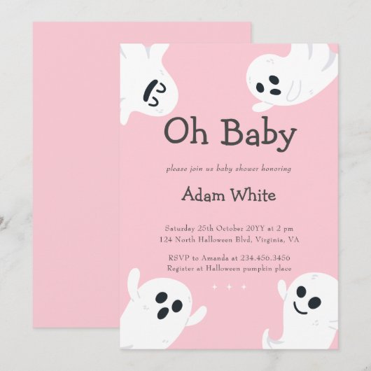 Oh Baby Spooky Ghost Halloween Herfst Baby shower Kaart (Voorkant / Achterkant)