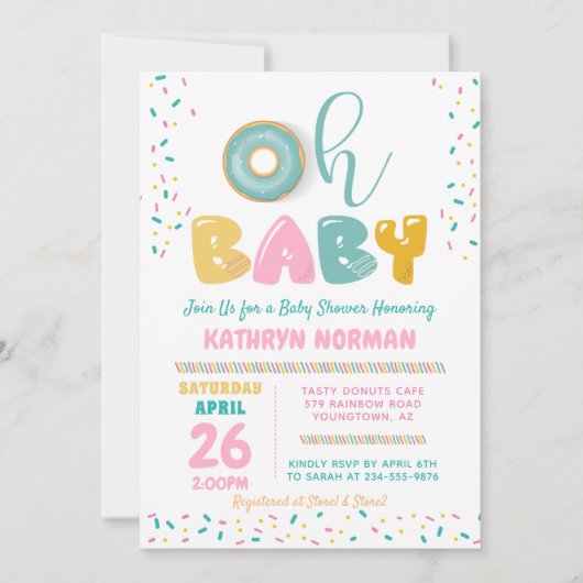 Oh Baby Sprinkle Donut Baby shower Uitnodiging (Voorkant)