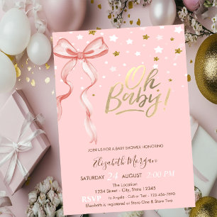 Oh Baby Sterren Roze Strik Baby Borrel Kaart