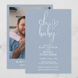 Oh Baby Stofblauwe Jongen Foto Baby Shower Kaart
