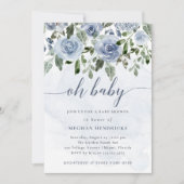 Oh Baby | Stoffige Blauwe Waterverf Bloemen Douche Kaart (Voorkant)