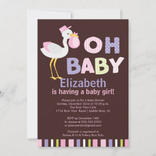 Oh Baby Stork Girl Baby Shower Invitations Kaart