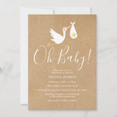 Oh Baby Stork Rustic Baby shower Kaart (Voorkant)