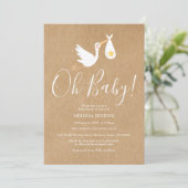 Oh Baby Stork Rustic Baby shower Kaart (Staand voorkant)