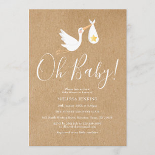 Oh Baby Stork Rustic Baby shower Kaart