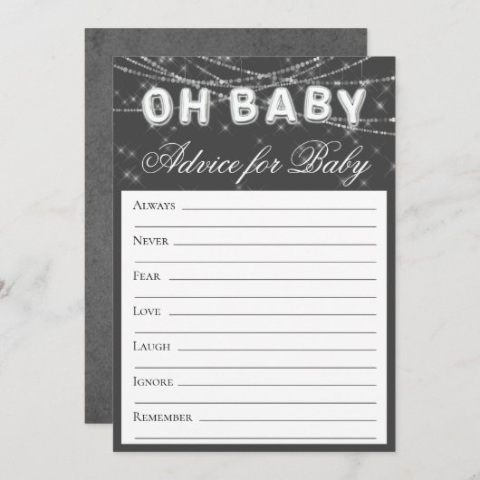 Oh Baby string licht | Donkergrijs monochroom advi Kaart (Voorkant / Achterkant)
