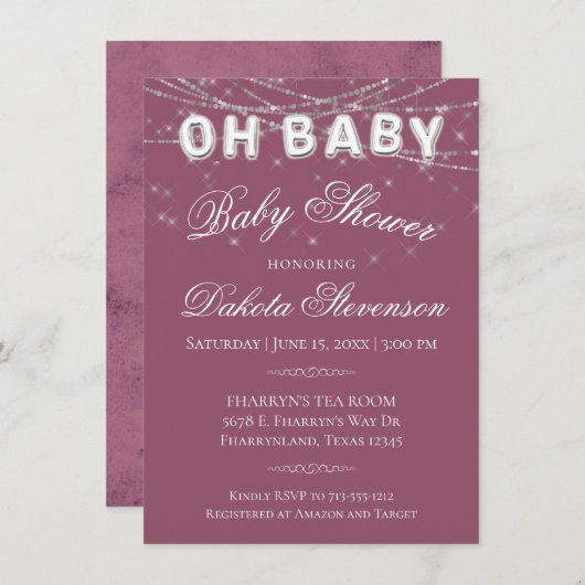 Oh Baby string licht | Millennial roze ballon Kaart (Voorkant / Achterkant)