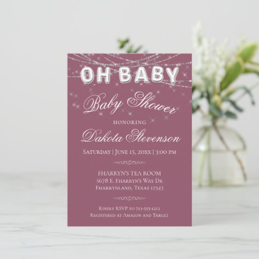 Oh Baby string licht | Millennial roze ballon Kaart (Staand voorkant)