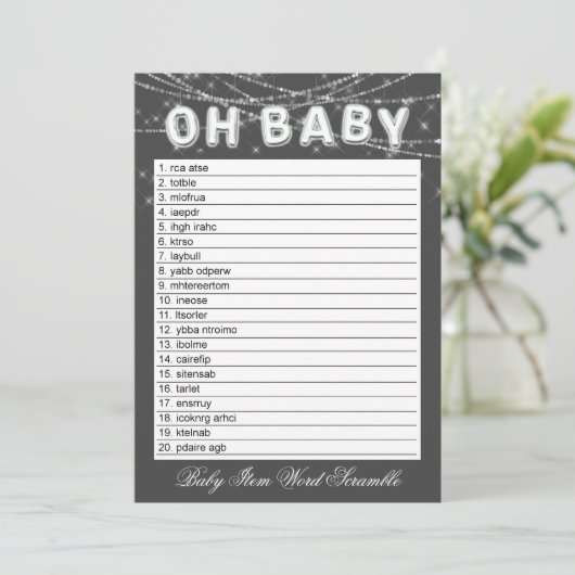 Oh Baby String Light | Grijs woord scramble spel (Staand voorkant)