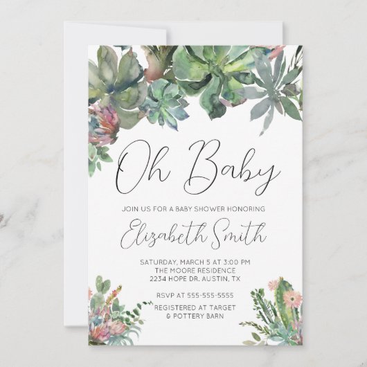 Oh Baby Succulent Baby shower Uitnodiging (Voorkant)