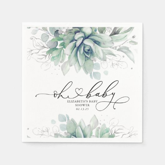 Oh Baby Succulents Silver Greenery Baby shower Servet (Voorkant)
