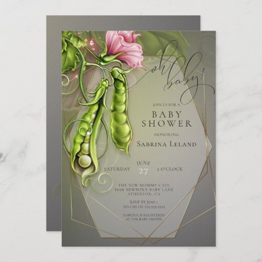 Oh Baby suikererwten in een Baby shower met peul Kaart (Voorkant / Achterkant)