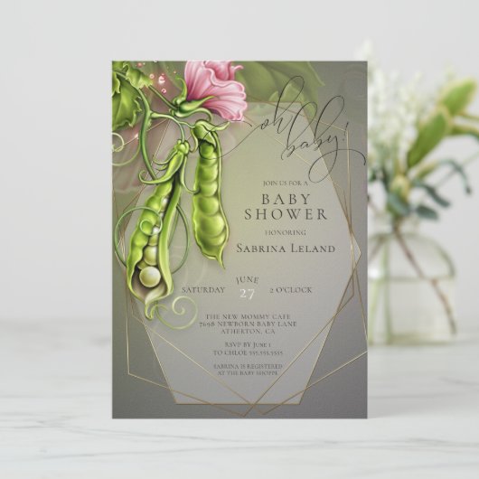 Oh Baby suikererwten in een Baby shower met peul Kaart (Staand voorkant)
