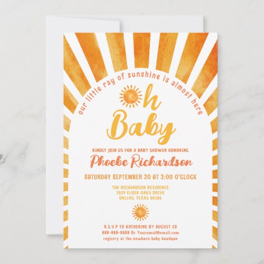 Oh Baby Sunshine Bohemian Whimsical Baby shower Kaart (Voorkant)