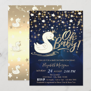Oh Baby Swan Crown Gold Stars Baby shower Kaart