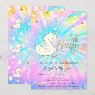 Oh Baby Swan Crown Stars Tie Dye Baby shower Kaart