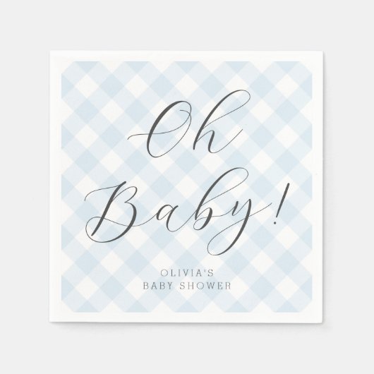 Oh Baby! Sweet Baby Blue Gingham Baby shower Party Servet (Voorkant)