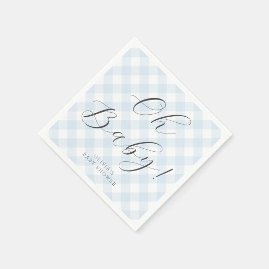 Oh Baby! Sweet Baby Blue Gingham Baby shower Party Servet (Hoek)