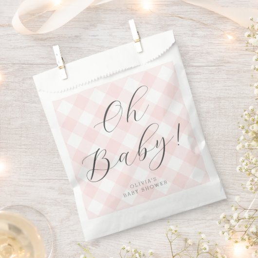 Oh Baby! Sweet Blush Pink Gingham-Baby shower Bedankzakje (Geknipt)