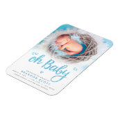 Oh Baby Sweet Bold Modern Blue Boy Geboortefoto Magneet (Linkerzijde)