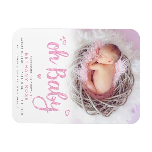 Oh Baby Sweet Chic Modern Pink Girl Foto Magneet (Horizontaal)