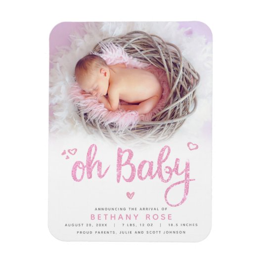 Oh Baby Sweet Chic Modern Pink Girl Foto Magneet (Verticaal)