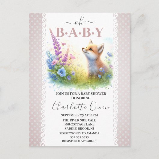 Oh Baby Sweet Foxy Baby shower Invitation Briefkaa Briefkaart (Voorkant)