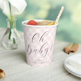 Oh Baby! Sweet Light Pink Gingham-Baby shower Papieren Bekers