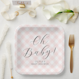 Oh Baby! Sweet Light Pink Gingham-Baby shower Papieren Bordje