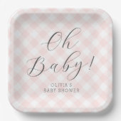 Oh Baby! Sweet Light Pink Gingham-Baby shower Papieren Bordje (Voorkant)