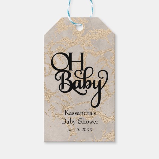 Oh Baby Tan Folie Marmeren Baby shower Gift Label Cadeaulabel (Voorkant)
