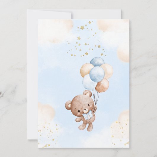 Oh Baby Teddy Bear Balloons Boy Baby Shower  Kaart (Achterkant)