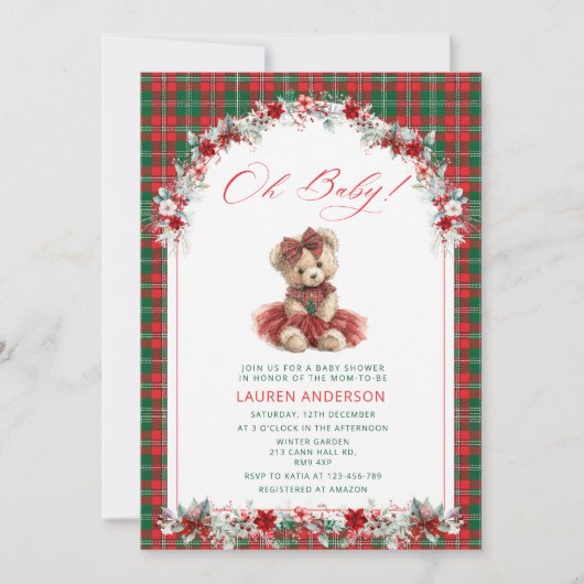 Oh Baby Teddy Bear Christmas Baby shower Kaart (Voorkant)