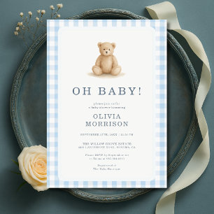 Oh Baby Teddy Bear Gingham Babyborrel Kaart