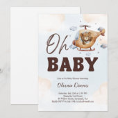 Oh Baby! Teddy Bear Helikopter Baby shower BLAUW Kaart (Voorkant / Achterkant)