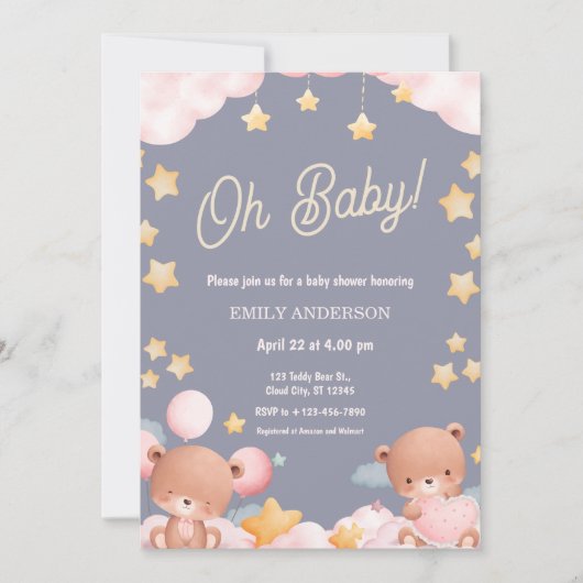 Oh Baby Teddy Bear Twinkle Little Star Baby Shower Kaart (Voorkant)