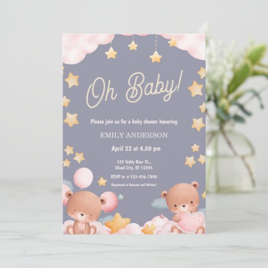Oh Baby Teddy Bear Twinkle Little Star Baby Shower Kaart (Staand voorkant)