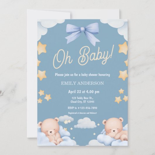 Oh Baby Teddy Bear Twinkle Little Star Baby Shower Kaart (Voorkant)