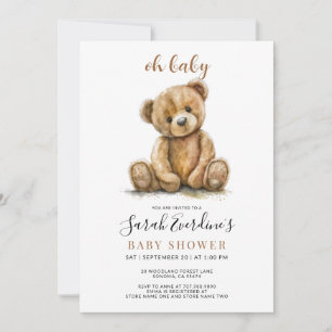 Oh Baby Teddy Bear Waterverf Baby shower Kaart