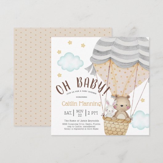 Oh Baby Teddy Bear Woodland Neutraal Baby shower Kaart (Voorkant / Achterkant)