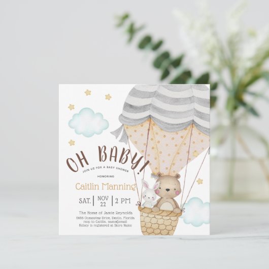 Oh Baby Teddy Bear Woodland Neutraal Baby shower Kaart (Staand voorkant)