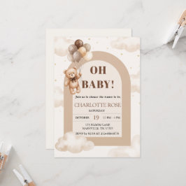 Oh Baby Teddybeer Boog Baby Shower Uitnodigingskaa Kaart
