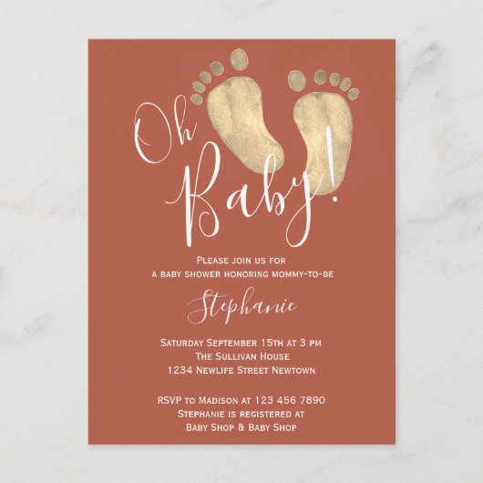 Oh Baby Terracotta Baby shower Briefkaart Uitnodig (Voorkant)