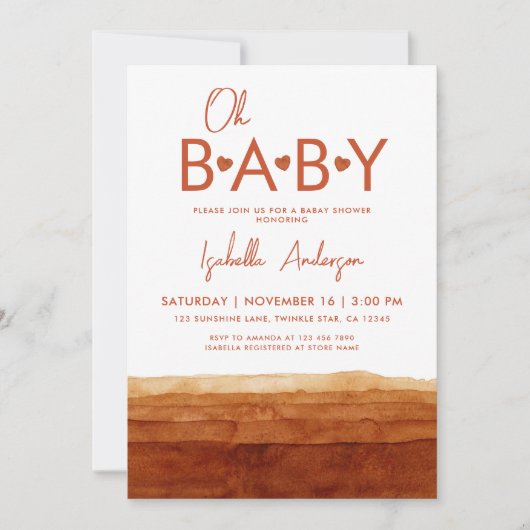Oh Baby Terracotta Baby shower Kaart (Voorkant)