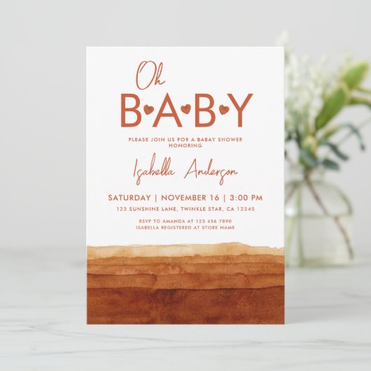 Oh Baby Terracotta Baby shower Kaart (Staand voorkant)