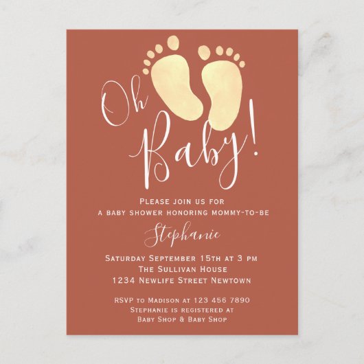 Oh Baby Terracotta Baby shower Uitnodiging Briefka (Voorkant)