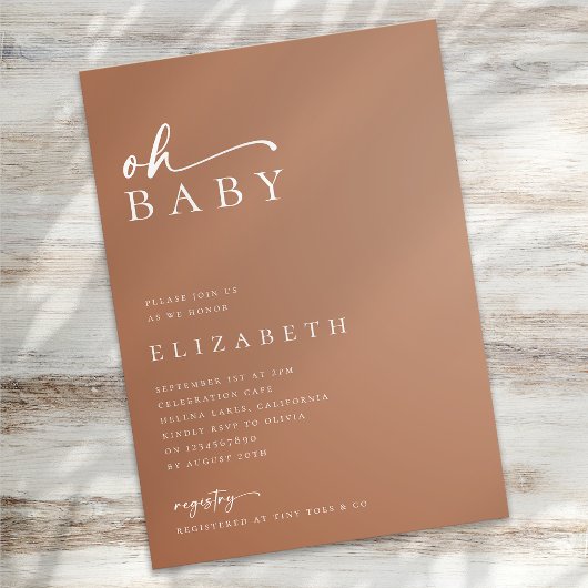 Oh Baby Terracotta Minimalistisch Script Baby show Kaart