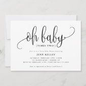 Oh Baby Times Two, Twins Calligraphy Baby shower Kaart (Voorkant)